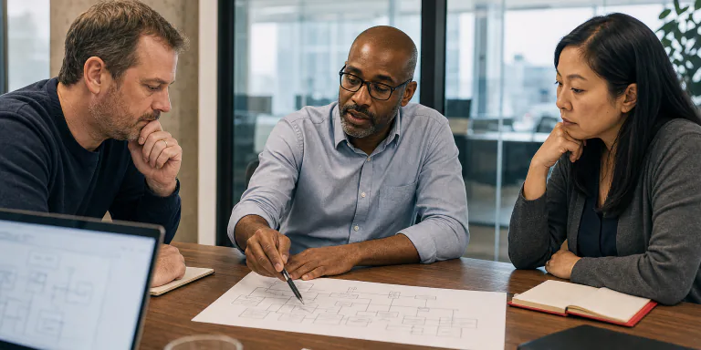 Technology leaders reviewing hidden dependencies in a migration plan